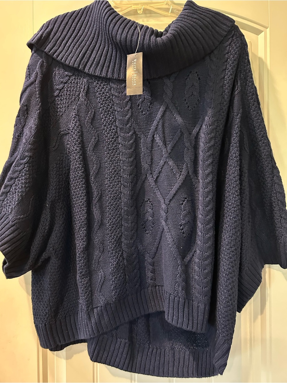 White House Black Market Navy Cable-Knit Cowl Poncho Sweater